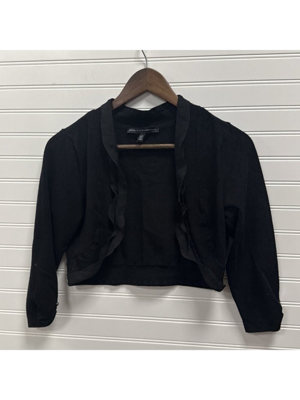White House Black Market Solid Black Small Cropped Shrug Cardigan Bolero Cute L